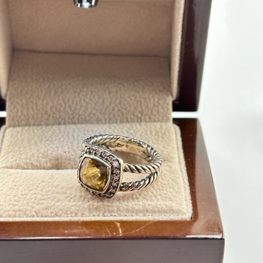 David Yurman Sterling Silver Citrine & Diamond Petite Albion Ring Sz 4.5